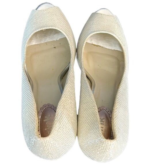 Paradox London PInk Champagne sparkly bridal peep toe heel shoe size 9.5 - Picture 4 of 13